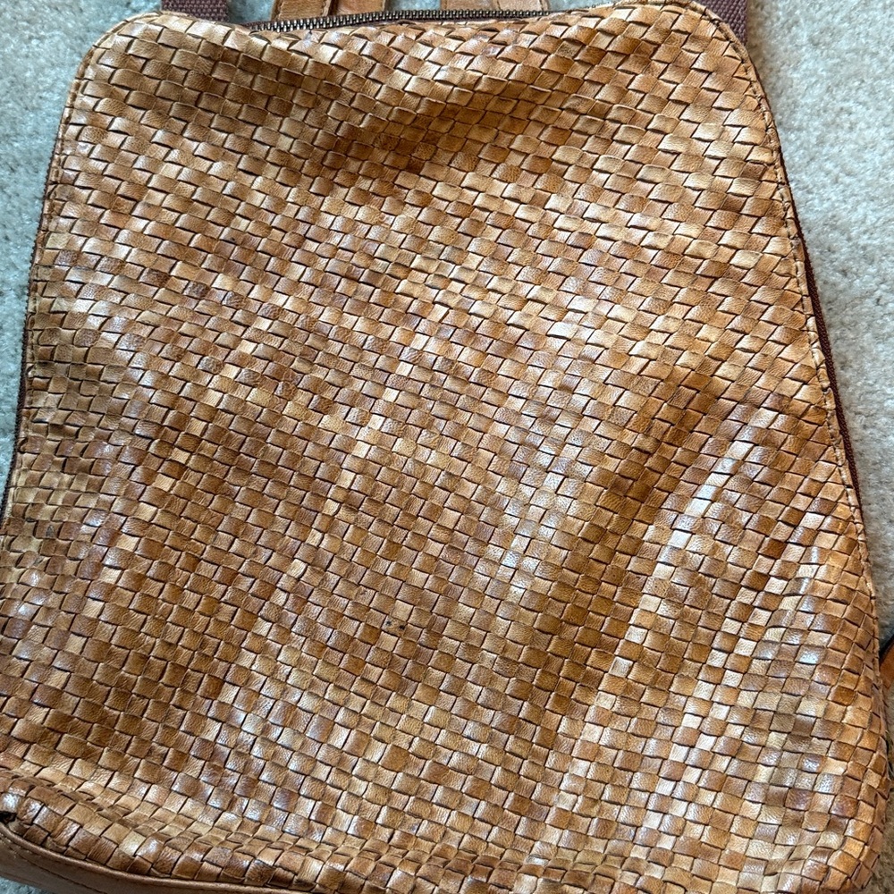 Woven Tan Leather Backpack - Picture 2 of 6